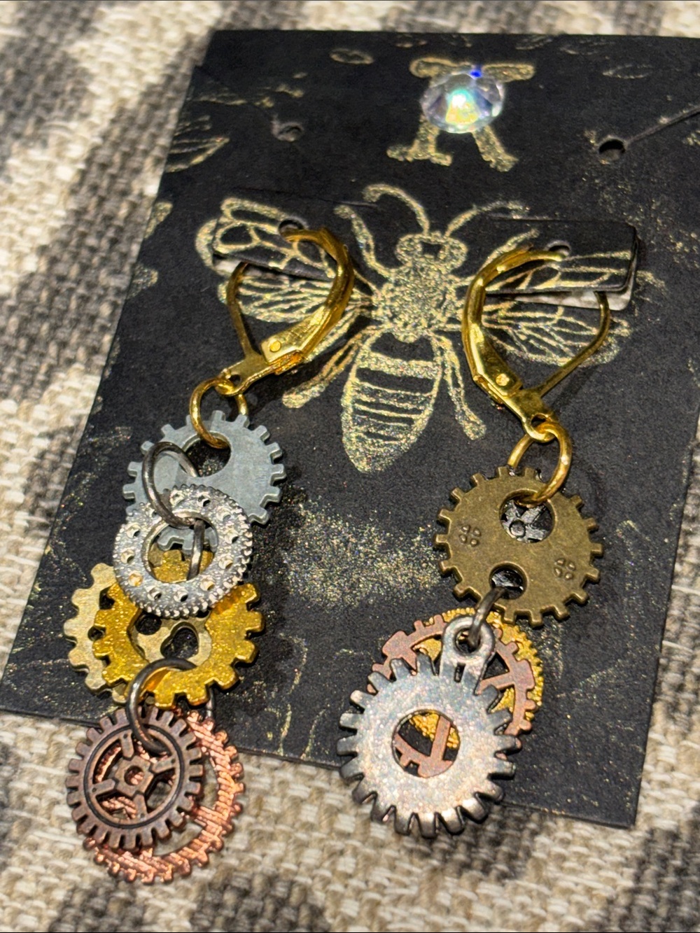 KB steampunk gear earrings mixed metallic punk grunge dangle earring handmade